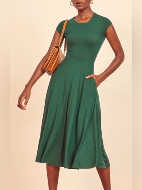Reformation Dresses & Skirts - Reformation Gavin Dress Emerald Green Lyocell Midi Dress with Pockets Size S